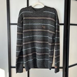 [M] Live Mechanics Men’s Dark Grey Wool Striped Crewneck Longsleeve Sweater